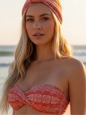 Robin Piccone Isla Bandeau Bikini Top in Terracotta ‎ NWOT